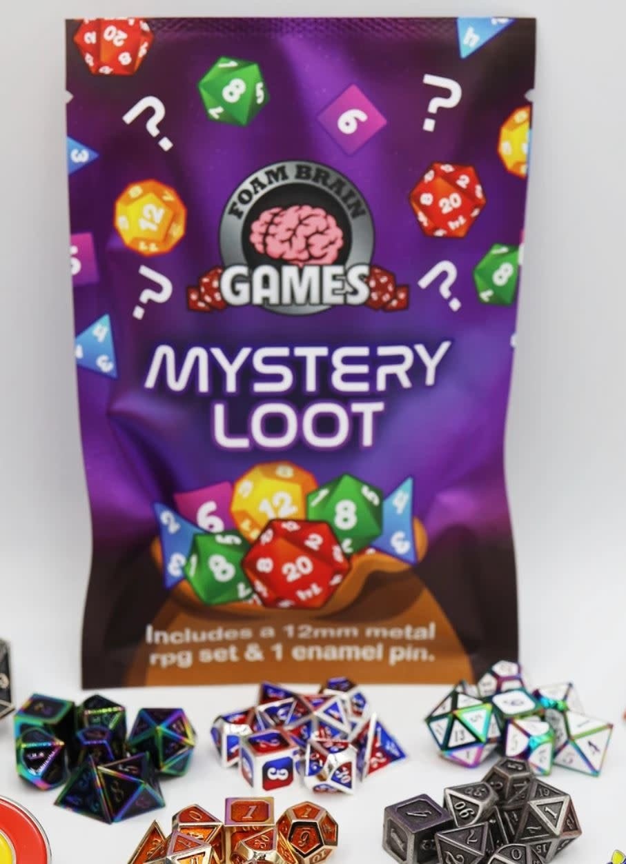 Epic Mystery Loot: Mini Metal Poly 7 Dice Set + Enamel Pin