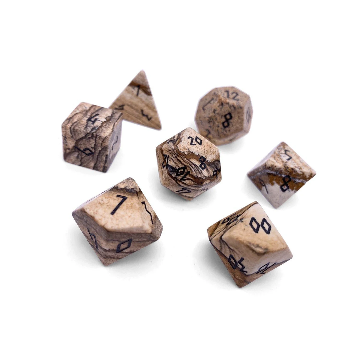 Picture Jasper Poly 7 Gemstone Dice Set