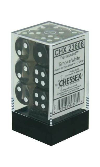 Smoke w/white Translucent 16mm d6 dice set