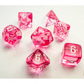 Mini Translucent Pink with White poly 7 dice set