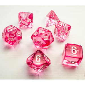 Mini Translucent Pink with White poly 7 dice set