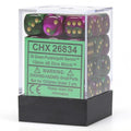 Green-Purple w/gold Gemini 12mm d6 dice set