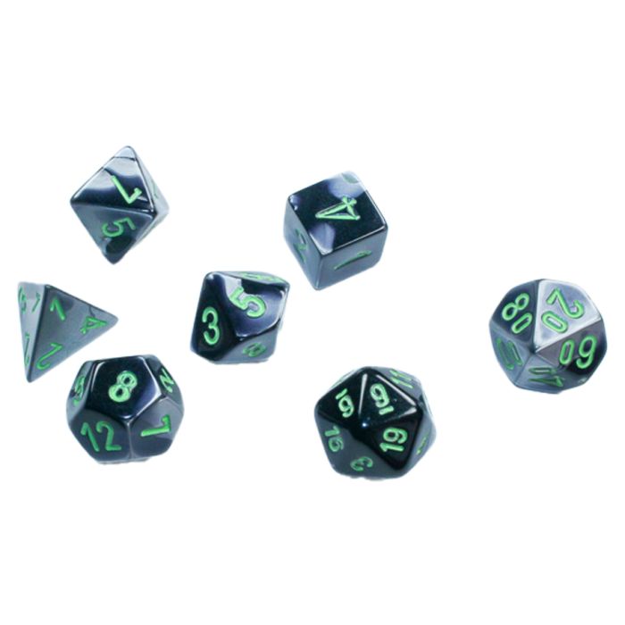 Gemini Black-Grey/green Mini-Poly 7 Dice Set