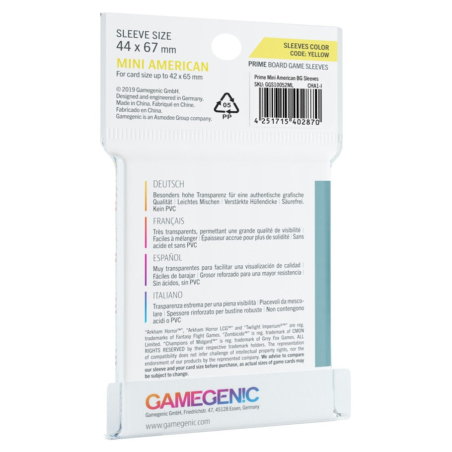 Card Sleeves: Prime Mini American-Sized  Yellow (50)