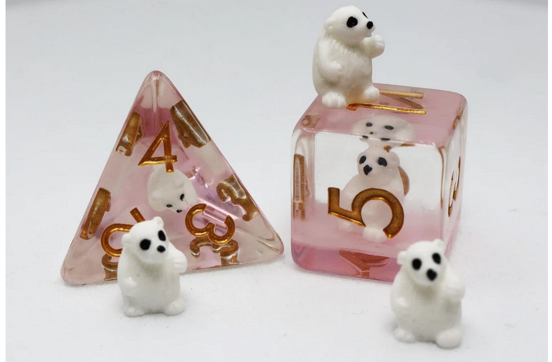 Pink Polar Bear Poly 7 Dice Set