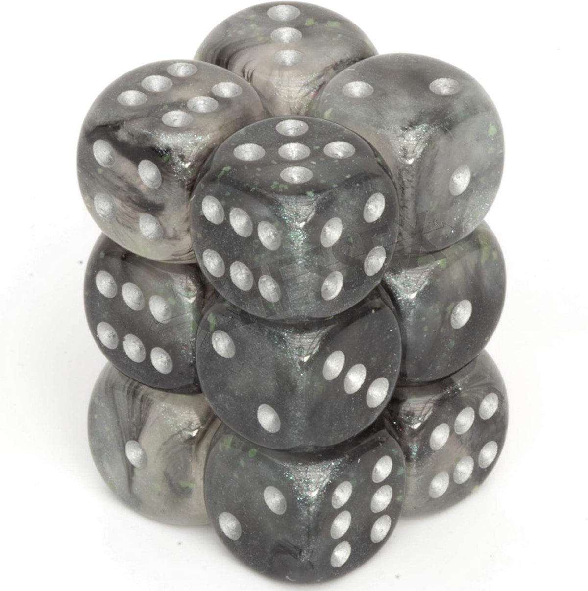 Light Smoke w/silver 16mm Borealis Luminary Dice Set