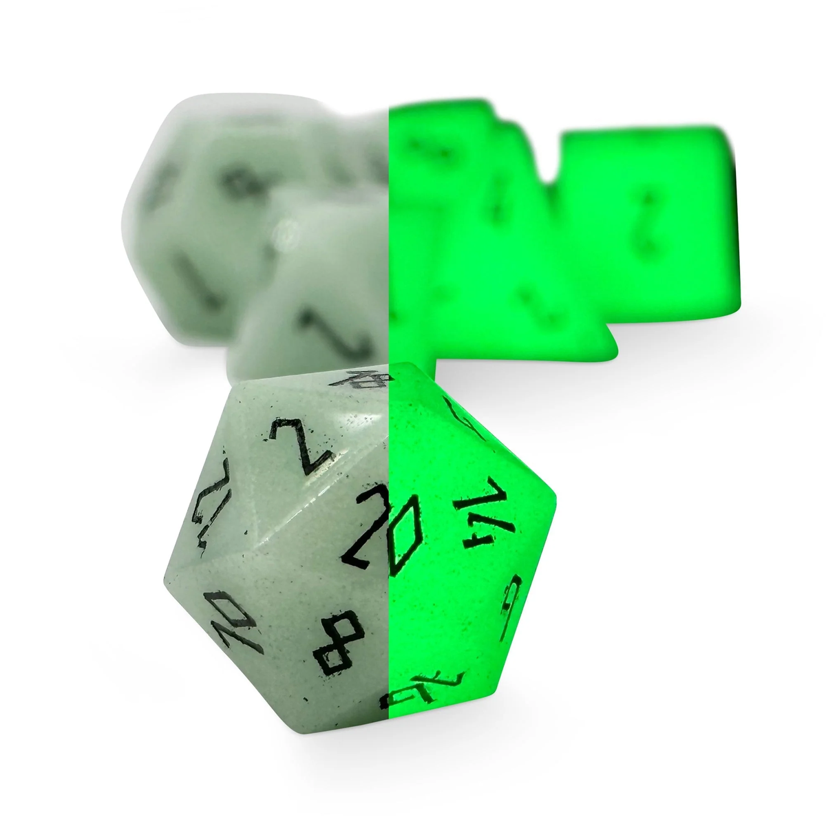 Green Glowstone Poly 7 Gemstone Dice Set