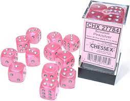 Pink w/silver 16mm Borealis Luminary Dice Set