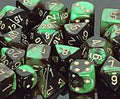 Black-Green/gold Gemini Poly 7 dice set