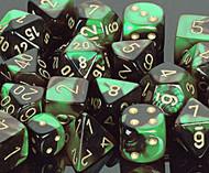 Black-Green/gold Gemini Poly 7 dice set