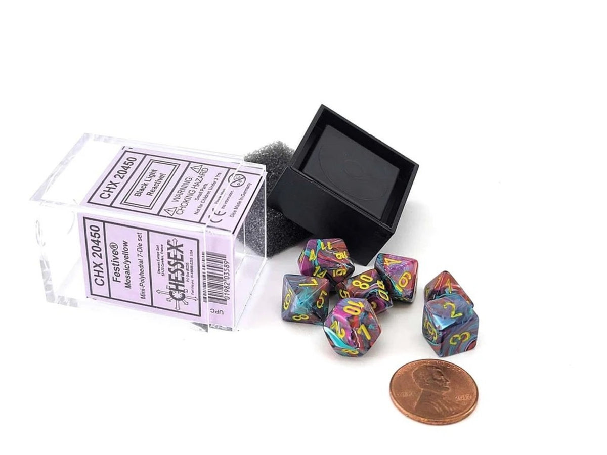 Festive Mosaic/yellow Mini-Poly 7 Dice Set
