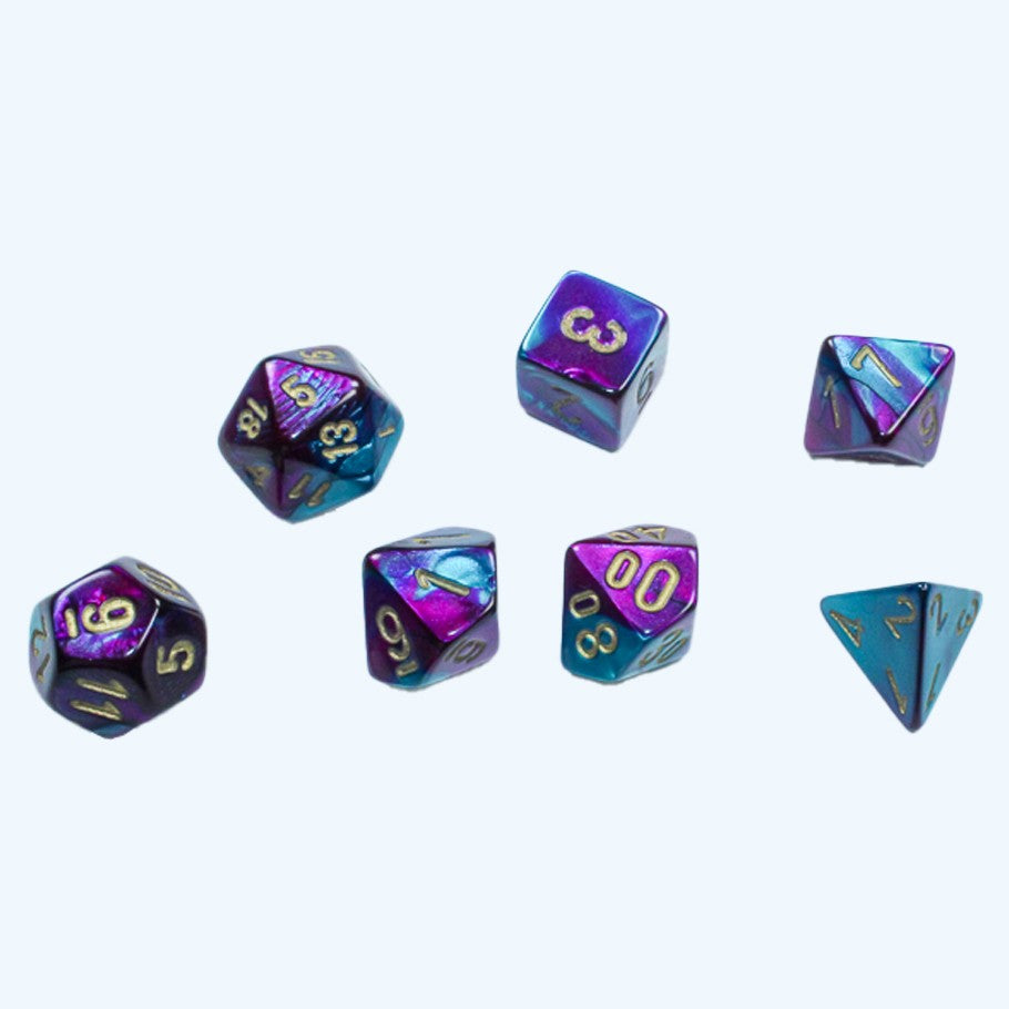 Gemini Purple-Teal/gold Mini-Poly 7 Dice Set