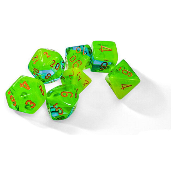 Gemini Plasma Luminary Green-Teal/orange Poly 7 Dice Set