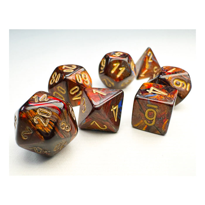Mini Scarab Blue Blood with Gold poly 7 dice set