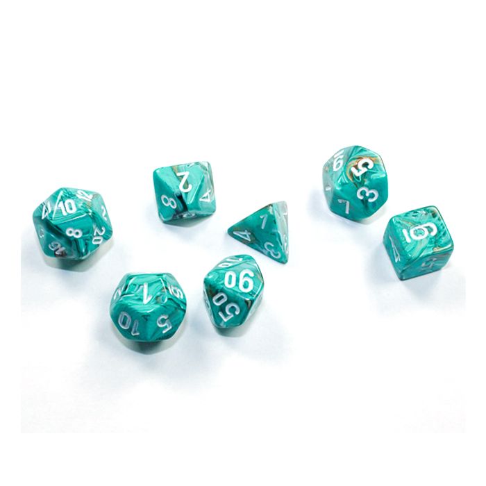 Marble Oxi-Copper/white Mini-Poly 7 Dice Set