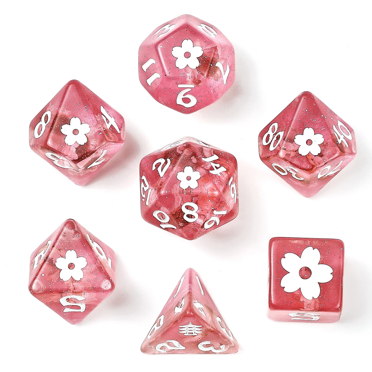 Wyrmforged Rollers - Sakura Blossom RPG Dice Set - Pink with White Ink