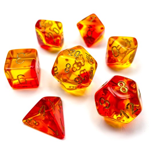 Red-Yellow/gold Gemini Poly 7 Dice Set