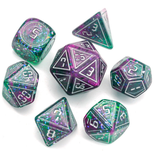 Cybernated XL Pink and Green Poly 7 Dice Set
