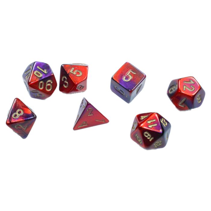 Gemini Purple-Red/gold Mini-Poly 7 Dice Set