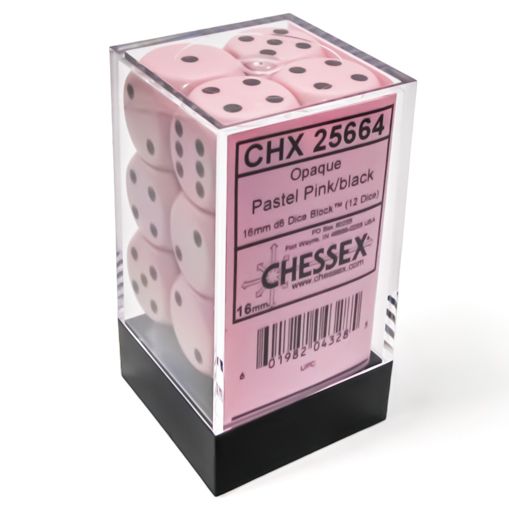 Opaque Pastel Pink/black 16mm d6 Dice Set