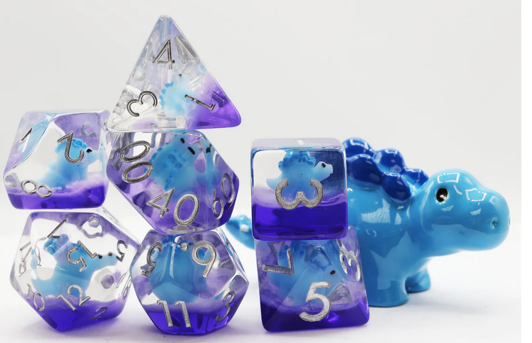 Blue Stegasaurus Poly 7 Dice Set
