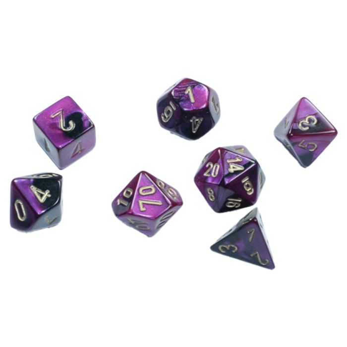 Gemini Black-Purple/gold Mini-Poly 7 Dice Set
