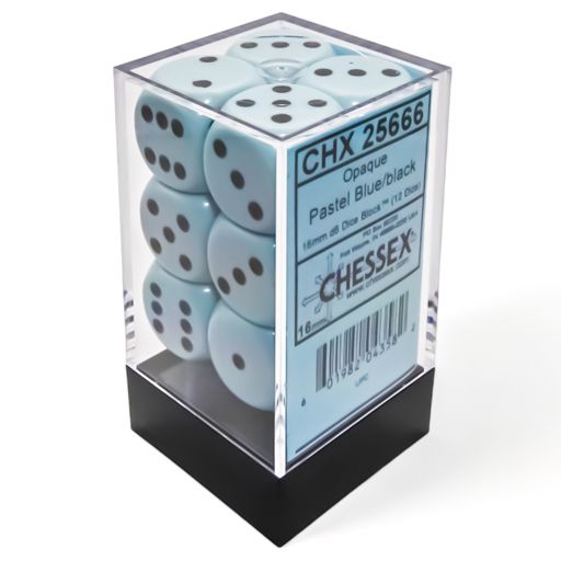 Opaque Pastel Blue/black 16mm d6 Dice Set