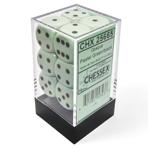 Opaque Pastel Green/black 16mm d6 Dice Set