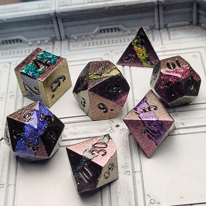 Galactic Flow Infinity Metal Poly 7 Dice Set