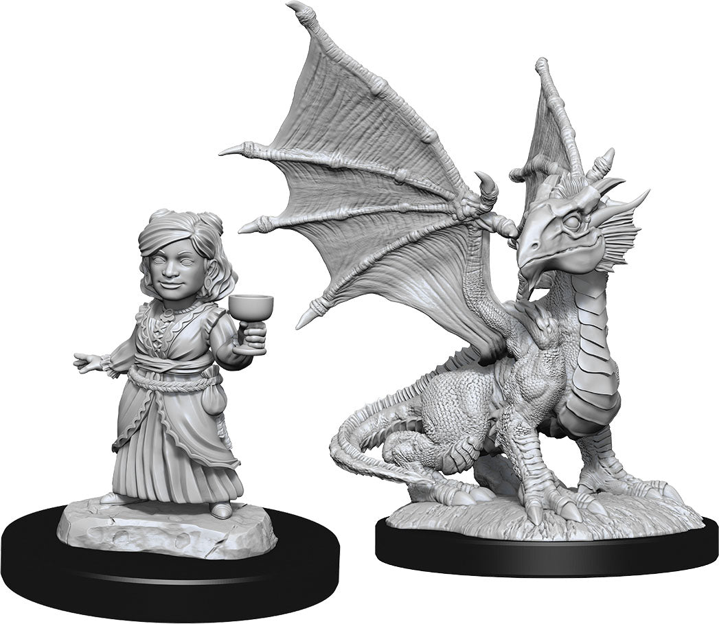 D&D Minis: W13 Silver Dragon Wyrmling & Female Halfling