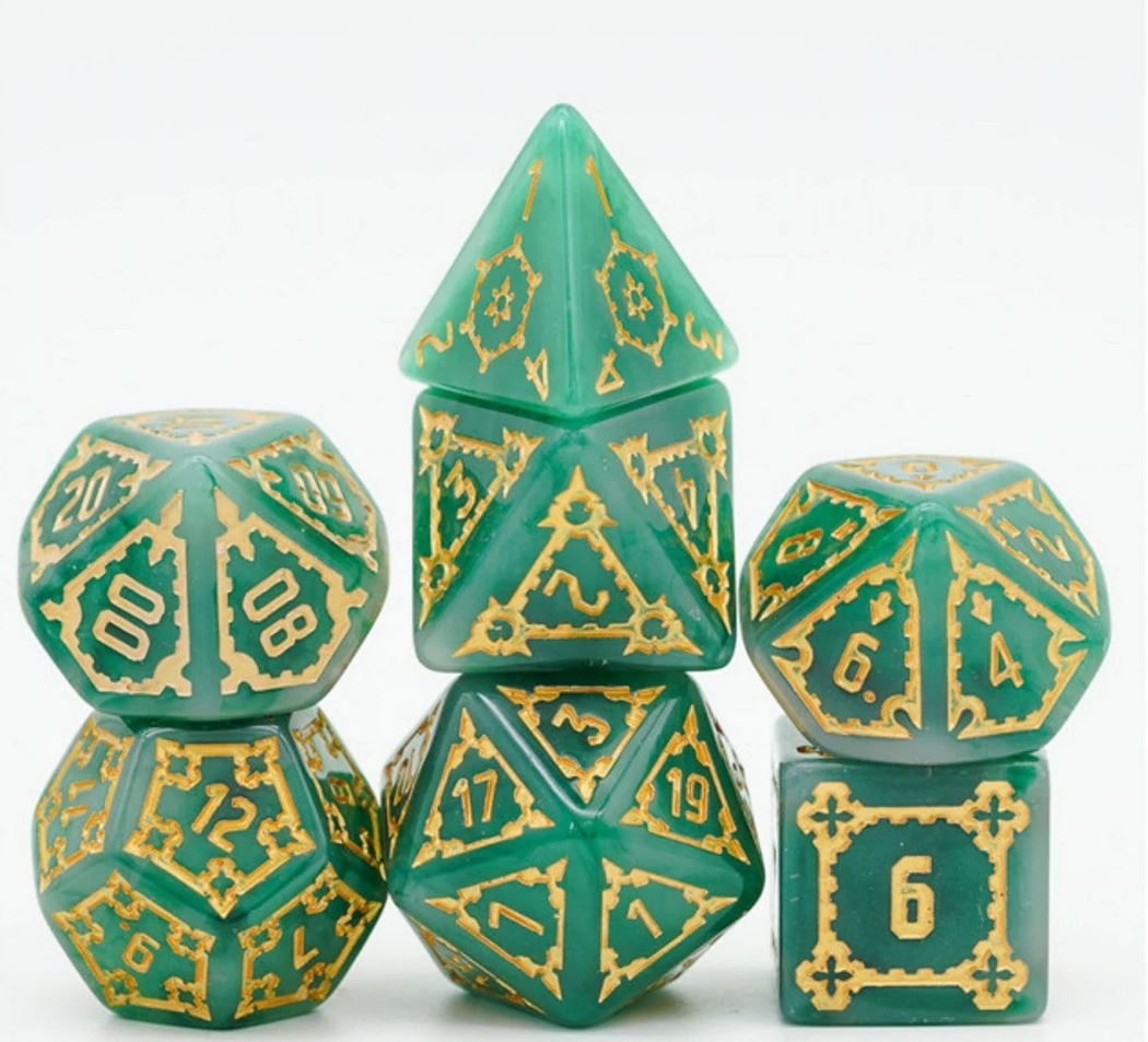 Huge Green Castle Poly 7 Dice Set