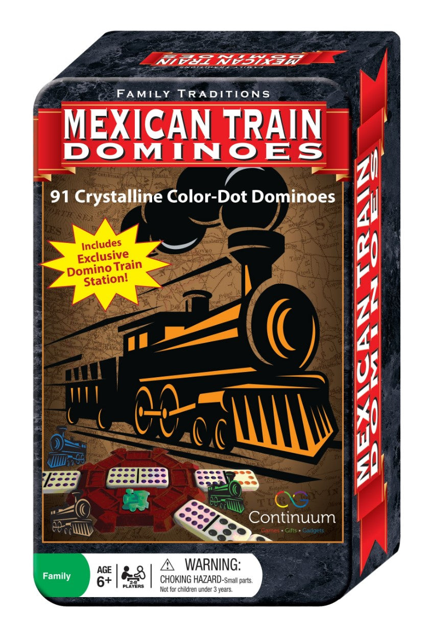 Family Traditions Mexican Train Dominoes Tin