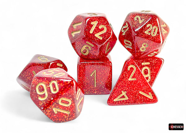 Glitter Mega-hedral Ruby/gold 7-Die Set