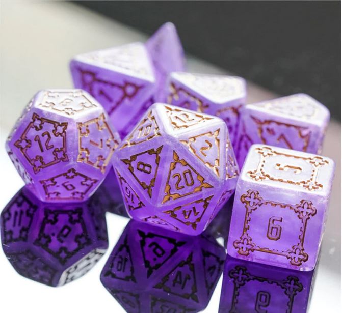 Huge Purple Castle Poly 7 Dice Set