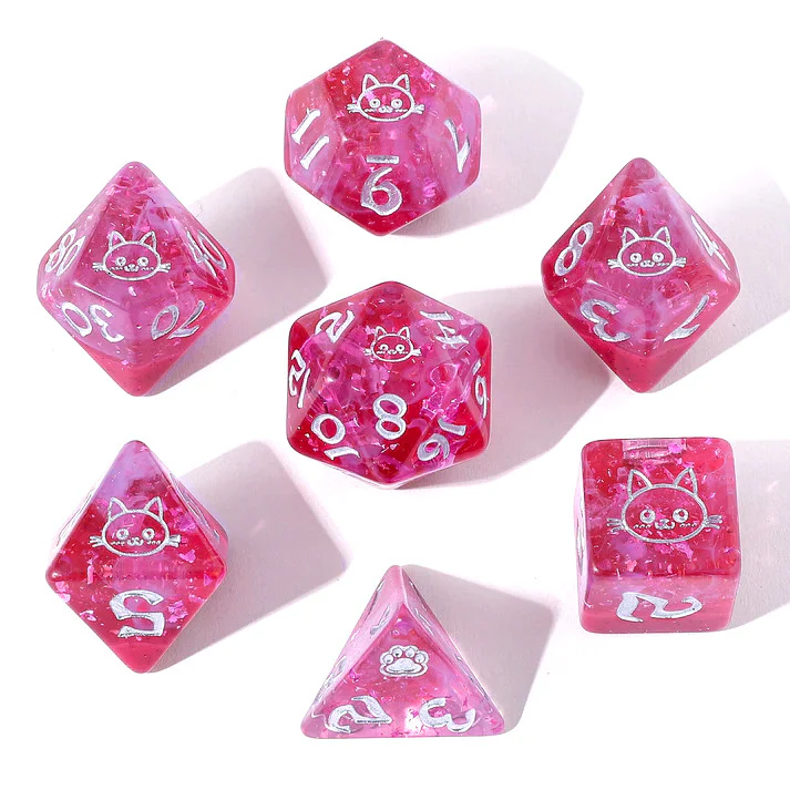 Wyrmforged Rollers - Rounded Resin Polyhedral Dice - Purrfect Pink