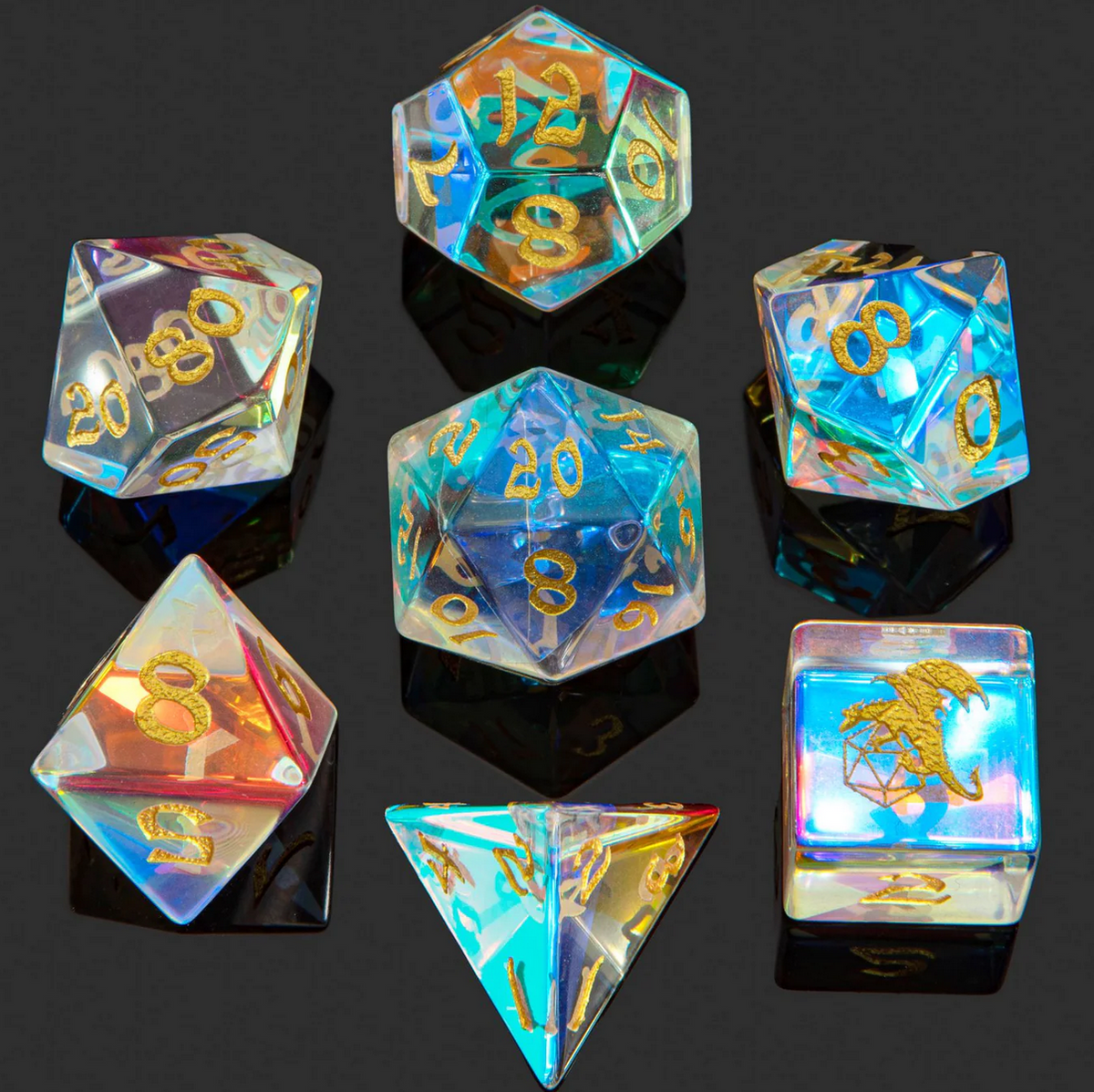 Dragon's Hoard Prismatic Crystal Gemstone Poly7 Dice Set