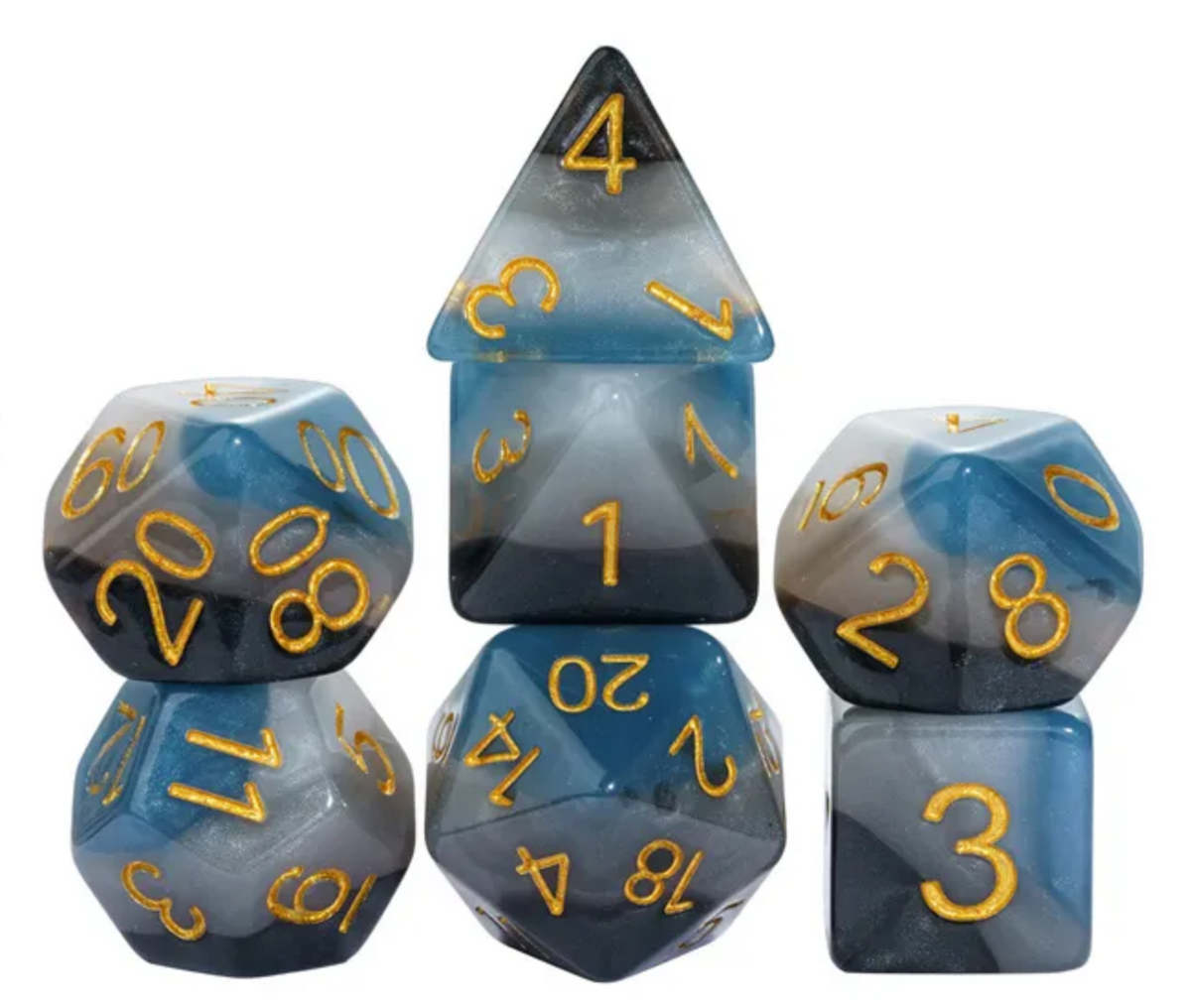 Denim Swirls Poly 7 Dice Set
