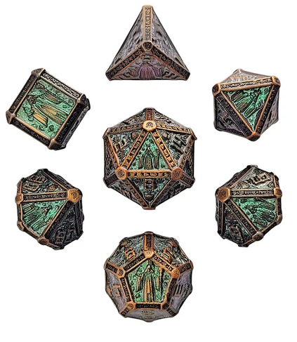 Cryptic Reliquary Shimmering Green Metal RPG Dice Set