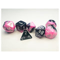 Mini Gemini Black Pink with White poly 7 dice set