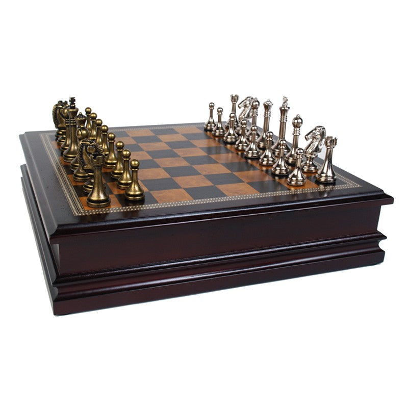 2-1/2" Metal Chess Set with Deluxe Wooden Board and Chest