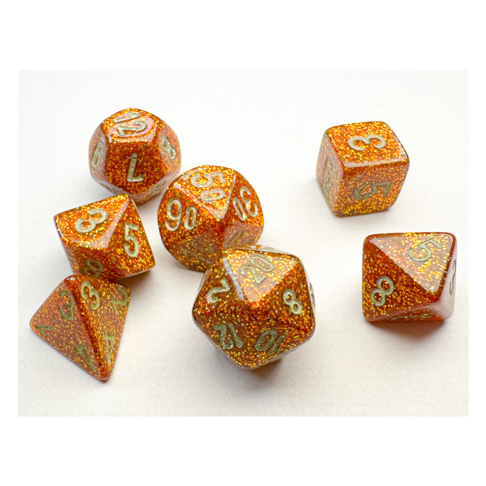 Mini Glitter Gold with Silver poly 7 dice set
