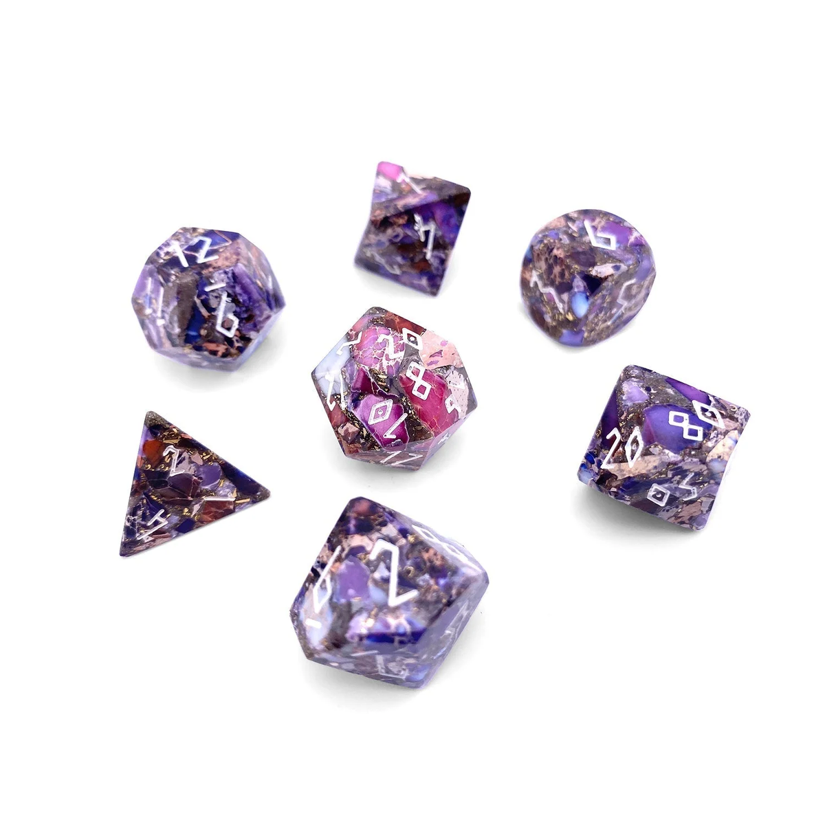 Bronzite Purple Imperial Jasper Poly 7 TruStone Dice Set