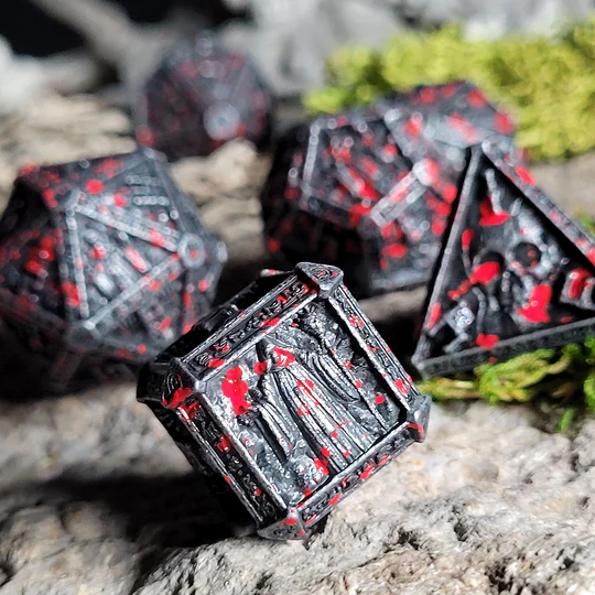Cryptic Reliquary Silver Blood Metal RPG Dice Set