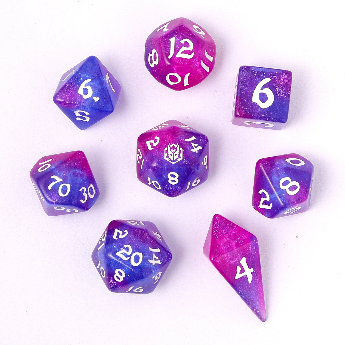 Wyrmforged Rollers - Rounded Edge 8 Piece Polyhedral Dice set - Fairy Farts