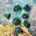 Galactic Flow Green Purple Metal Poly 7 Dice Set