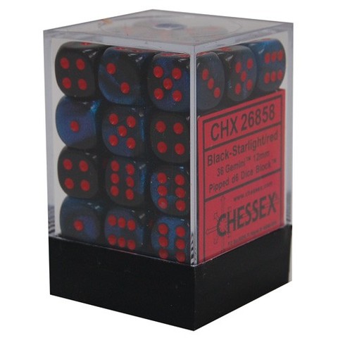 Black-Starlight/red Gemini 12mm d6 dice set