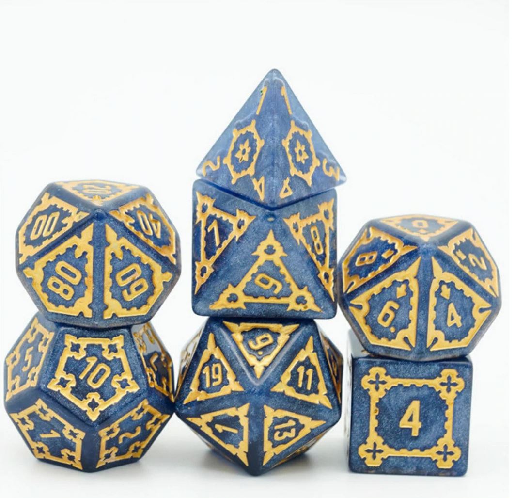 Huge Blue Castle Poly 7 Dice Set