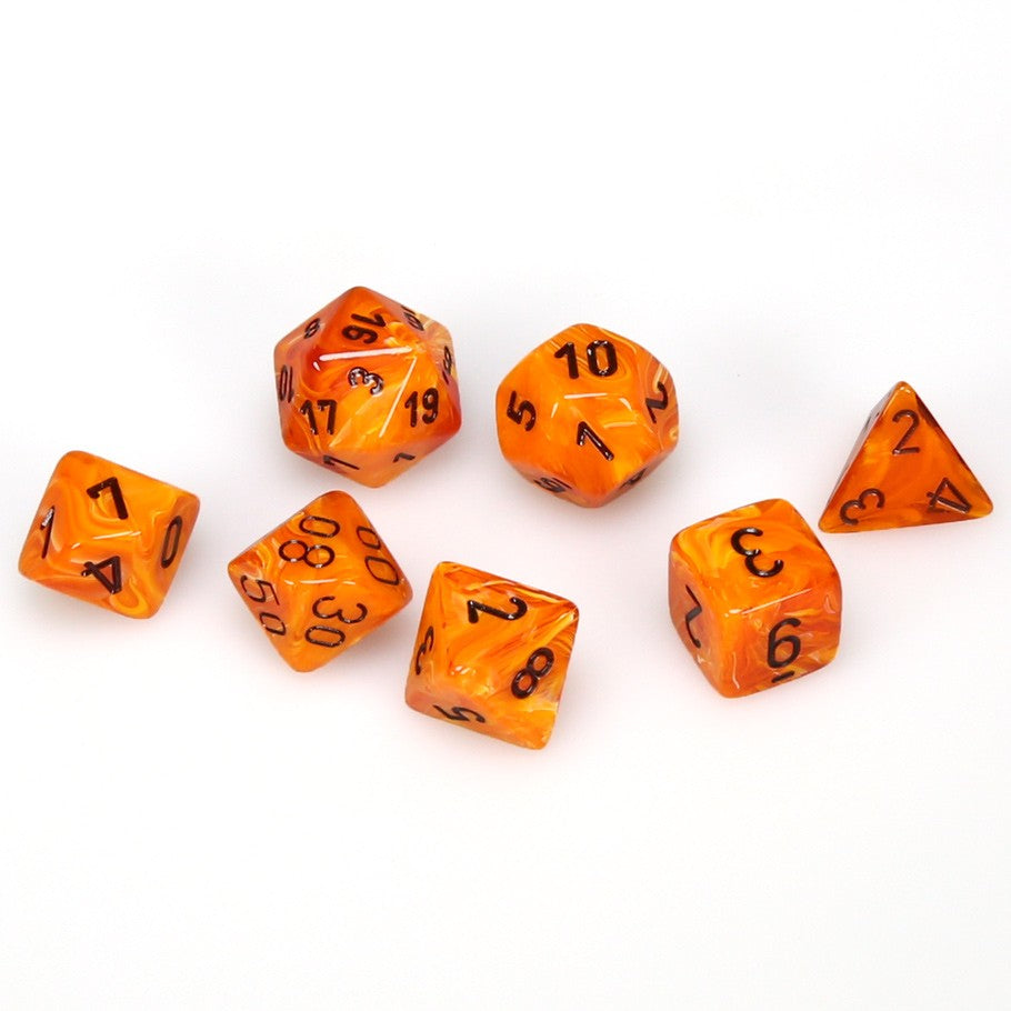 Orange w/black Vortex Poly 7 dice set